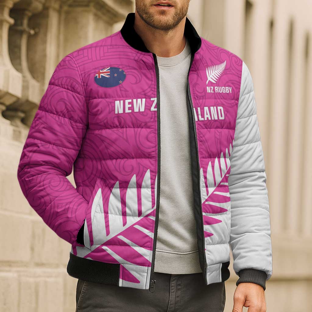 New Zealand Silver Fern Rugby Custom Bomber Puffer Jacket Go All Black Maori Pink Version - Aussie Hoodie