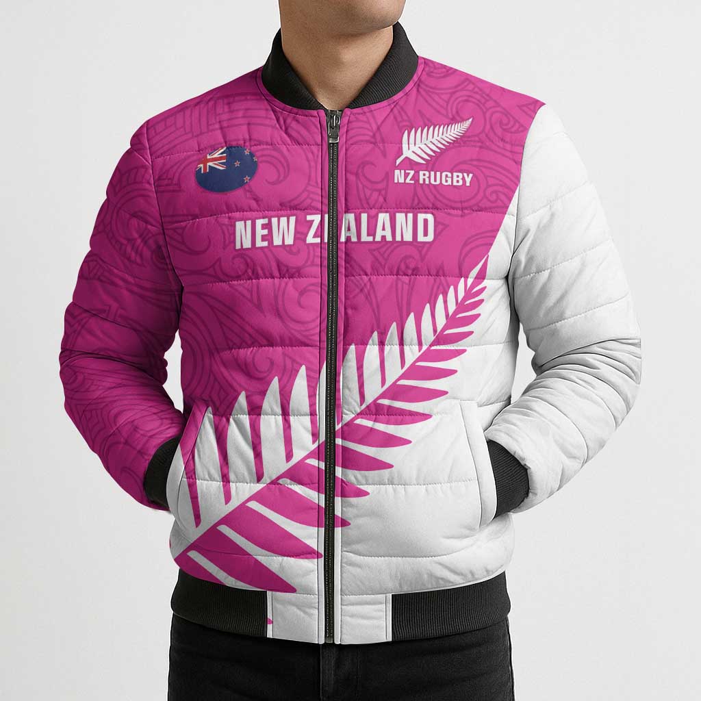 New Zealand Silver Fern Rugby Custom Bomber Puffer Jacket Go All Black Maori Pink Version - Aussie Hoodie