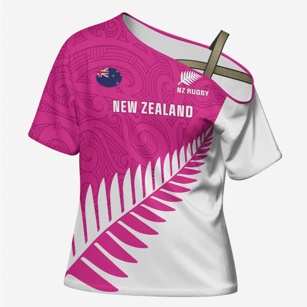 New Zealand Silver Fern Rugby Custom Cross Shoulder Shirt Go All Black Maori Pink Version - Aussie Hoodie
