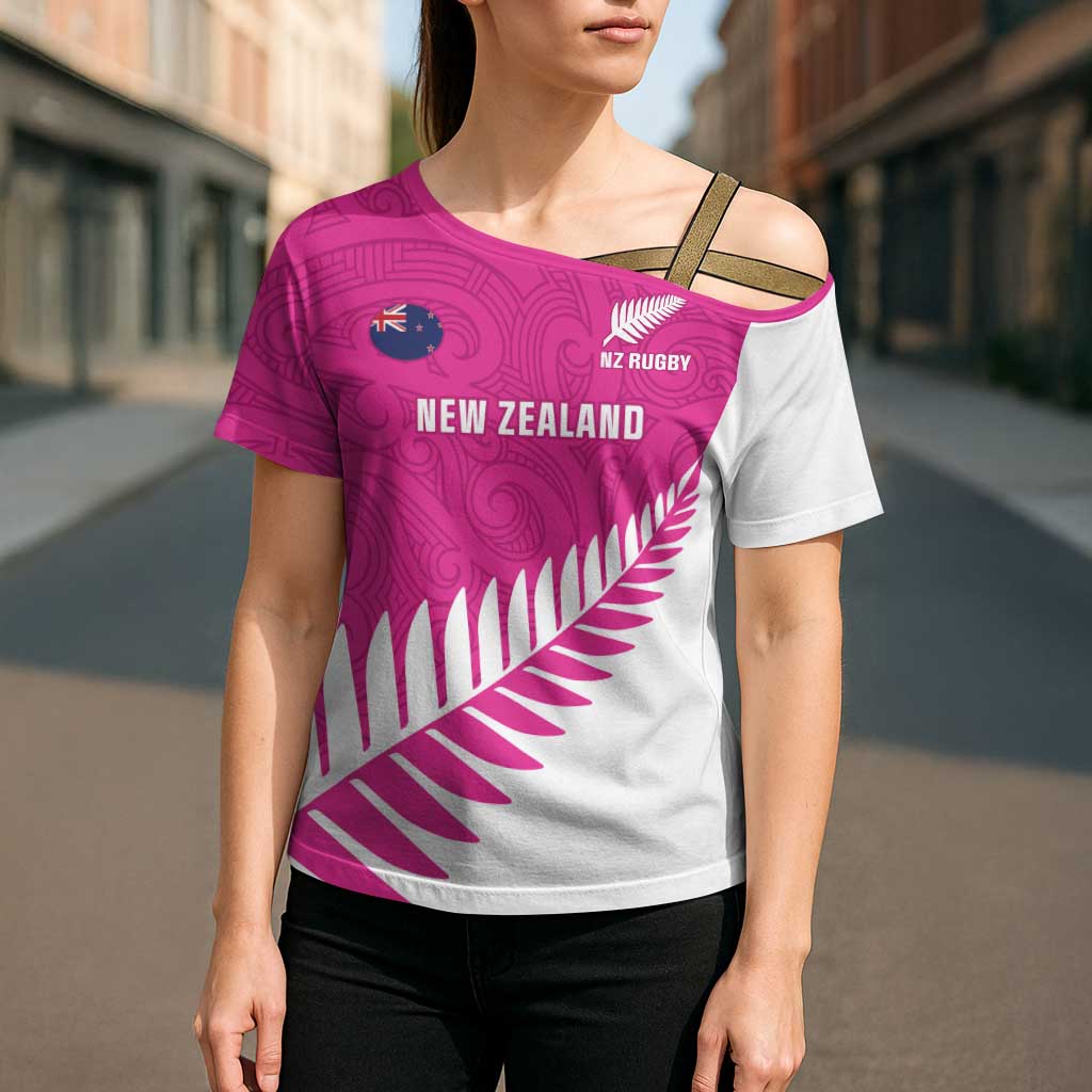 New Zealand Silver Fern Rugby Custom Cross Shoulder Shirt Go All Black Maori Pink Version - Aussie Hoodie