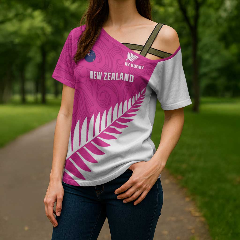 New Zealand Silver Fern Rugby Custom Cross Shoulder Shirt Go All Black Maori Pink Version - Aussie Hoodie