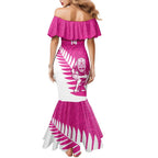 New Zealand Silver Fern Rugby Custom Family Matching Mermaid Dress and Hawaiian Shirt Go All Black Maori Pink Version