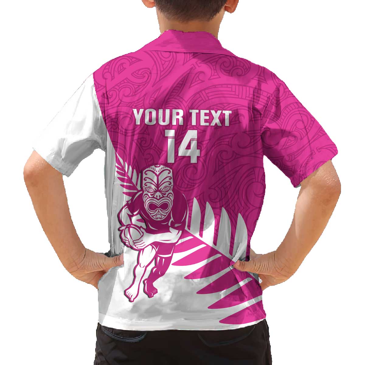 New Zealand Silver Fern Rugby Custom Family Matching Off The Shoulder Long Sleeve Dress and Hawaiian Shirt Go All Black Maori Pink Version