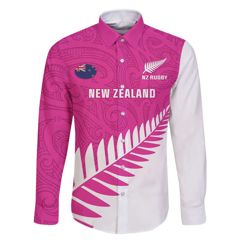 New Zealand Silver Fern Rugby Custom Family Matching Off The Shoulder Long Sleeve Dress and Hawaiian Shirt Go All Black Maori Pink Version