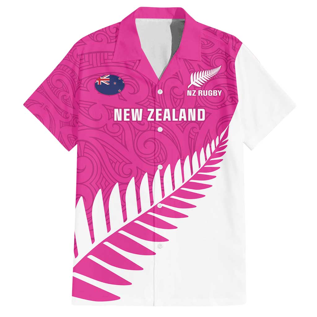 New Zealand Silver Fern Rugby Custom Family Matching Off Shoulder Maxi Dress and Hawaiian Shirt Go All Black Maori Pink Version