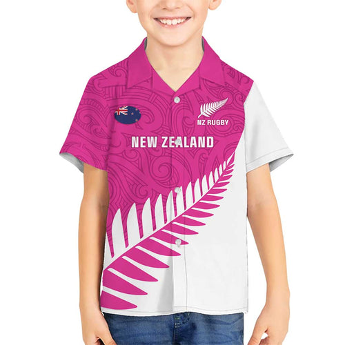 New Zealand Silver Fern Rugby Custom Family Matching Off Shoulder Maxi Dress and Hawaiian Shirt Go All Black Maori Pink Version
