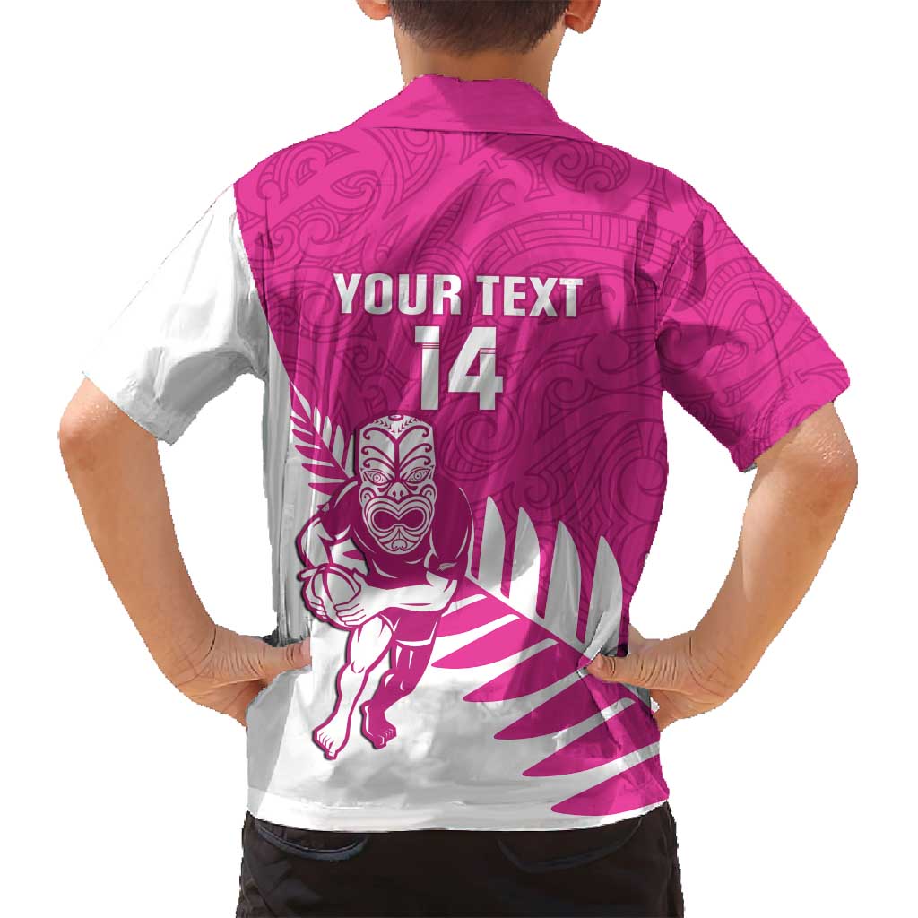 New Zealand Silver Fern Rugby Custom Family Matching Off Shoulder Short Dress and Hawaiian Shirt Go All Black Maori Pink Version