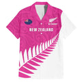 New Zealand Silver Fern Rugby Custom Family Matching Off Shoulder Short Dress and Hawaiian Shirt Go All Black Maori Pink Version