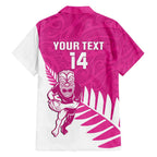 New Zealand Silver Fern Rugby Custom Family Matching Off Shoulder Short Dress and Hawaiian Shirt Go All Black Maori Pink Version