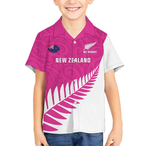 New Zealand Silver Fern Rugby Custom Family Matching Short Sleeve Bodycon Dress and Hawaiian Shirt Go All Black Maori Pink Version