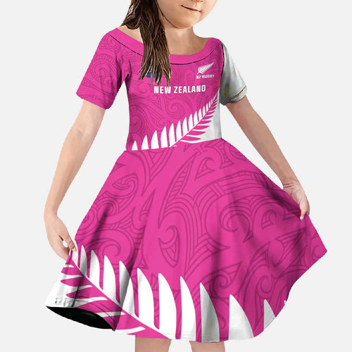New Zealand Silver Fern Rugby Custom Family Matching Tank Maxi Dress and Hawaiian Shirt Go All Black Maori Pink Version