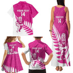 New Zealand Silver Fern Rugby Custom Family Matching Tank Maxi Dress and Hawaiian Shirt Go All Black Maori Pink Version