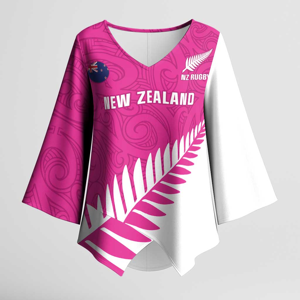 New Zealand Silver Fern Rugby Custom Kimono Sleeve Blouse Go All Black Maori Pink Version - Aussie Hoodie