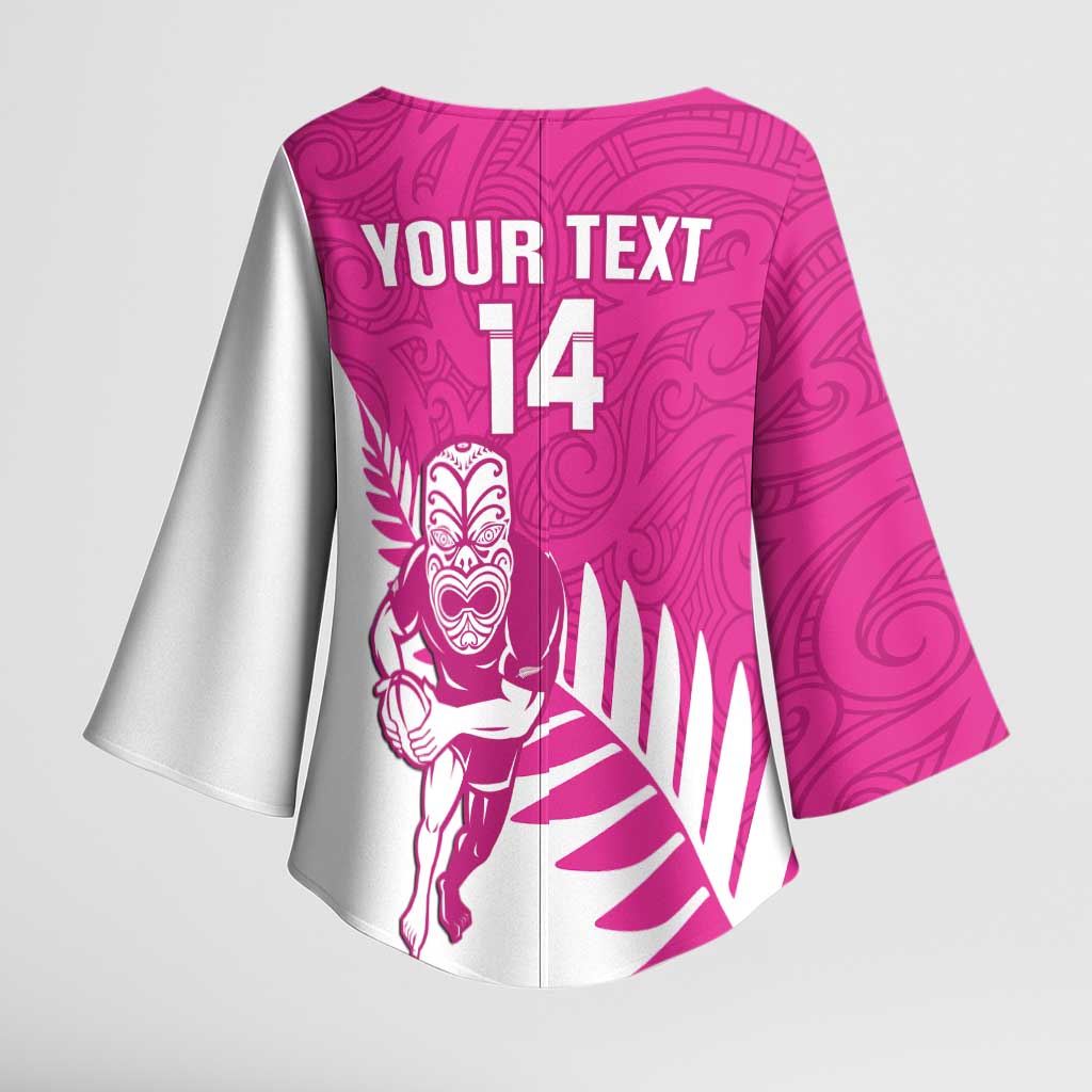 New Zealand Silver Fern Rugby Custom Kimono Sleeve Blouse Go All Black Maori Pink Version - Aussie Hoodie
