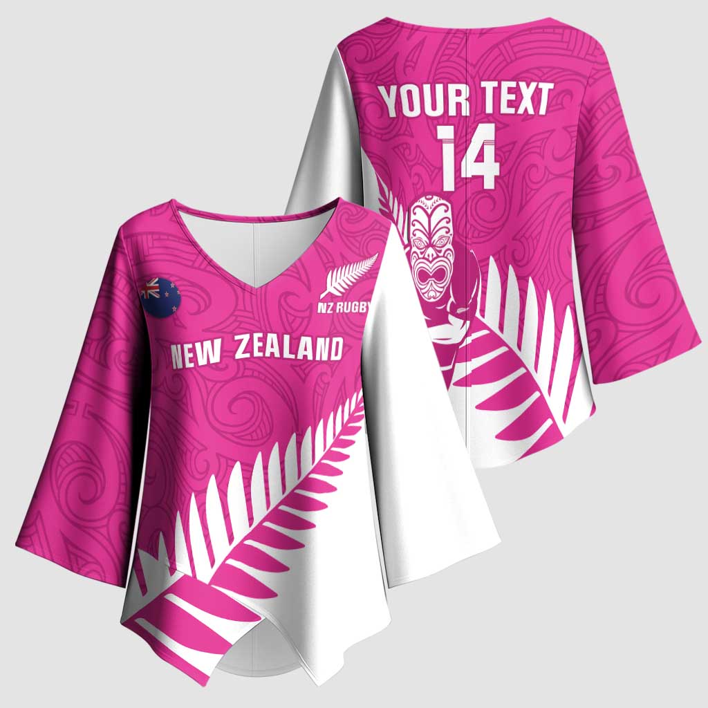 New Zealand Silver Fern Rugby Custom Kimono Sleeve Blouse Go All Black Maori Pink Version - Aussie Hoodie