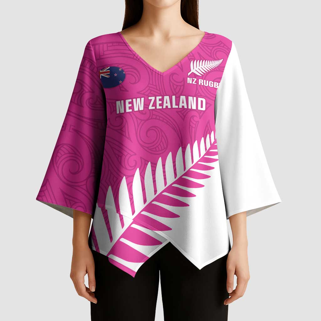 New Zealand Silver Fern Rugby Custom Kimono Sleeve Blouse Go All Black Maori Pink Version - Aussie Hoodie
