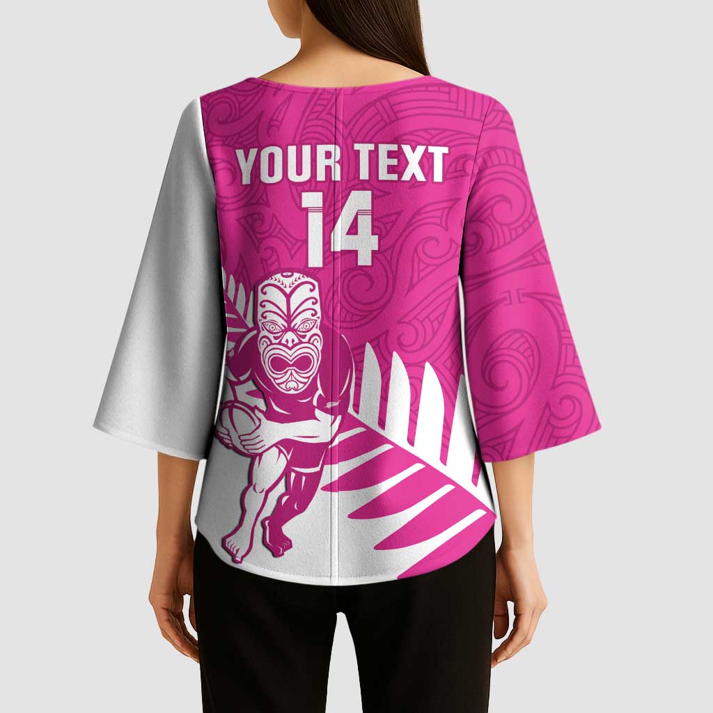 New Zealand Silver Fern Rugby Custom Kimono Sleeve Blouse Go All Black Maori Pink Version - Aussie Hoodie