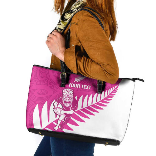 New Zealand Silver Fern Rugby Custom Leather Tote Bag Go All Black Maori Pink Version