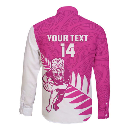 New Zealand Silver Fern Rugby Custom Long Sleeve Button Shirt Go All Black Maori Pink Version