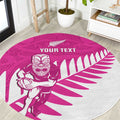 New Zealand Silver Fern Rugby Custom Round Carpet Go All Black Maori Pink Version