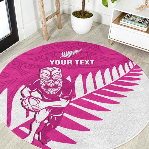 New Zealand Silver Fern Rugby Custom Round Carpet Go All Black Maori Pink Version