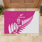 New Zealand Silver Fern Rugby Custom Rubber Doormat Go All Black Maori Pink Version