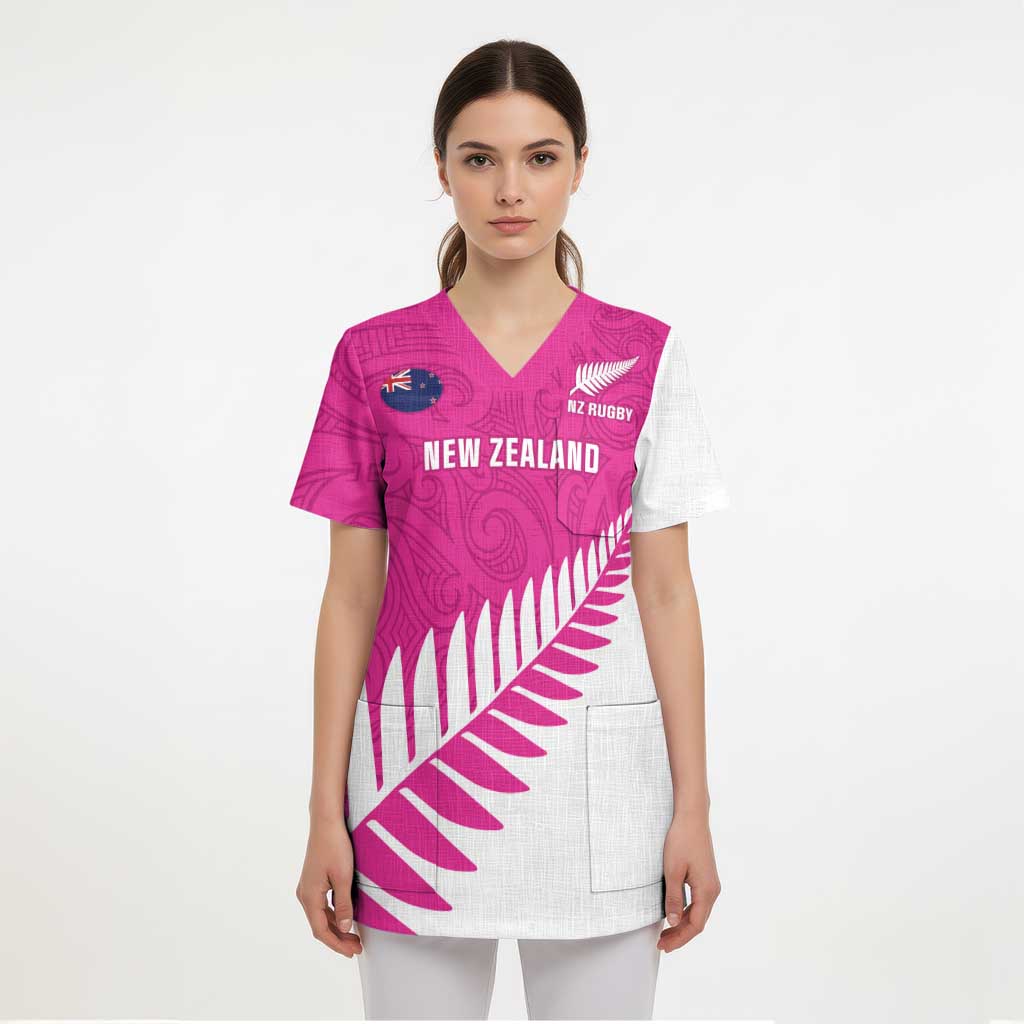 New Zealand Silver Fern Rugby Custom Scrub Top Go All Black Maori Pink Version - Aussie Hoodie
