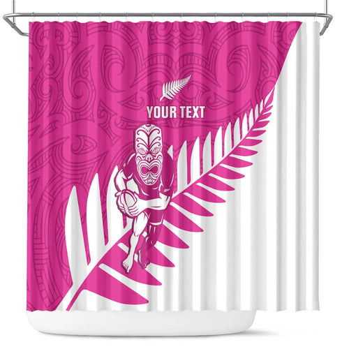 New Zealand Silver Fern Rugby Custom Shower Curtain Go All Black Maori Pink Version