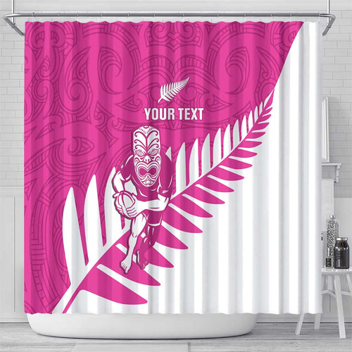 New Zealand Silver Fern Rugby Custom Shower Curtain Go All Black Maori Pink Version