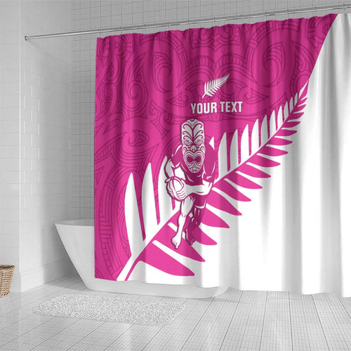 New Zealand Silver Fern Rugby Custom Shower Curtain Go All Black Maori Pink Version