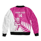 New Zealand Silver Fern Rugby Custom Sleeve Zip Bomber Jacket Go All Black Maori Pink Version