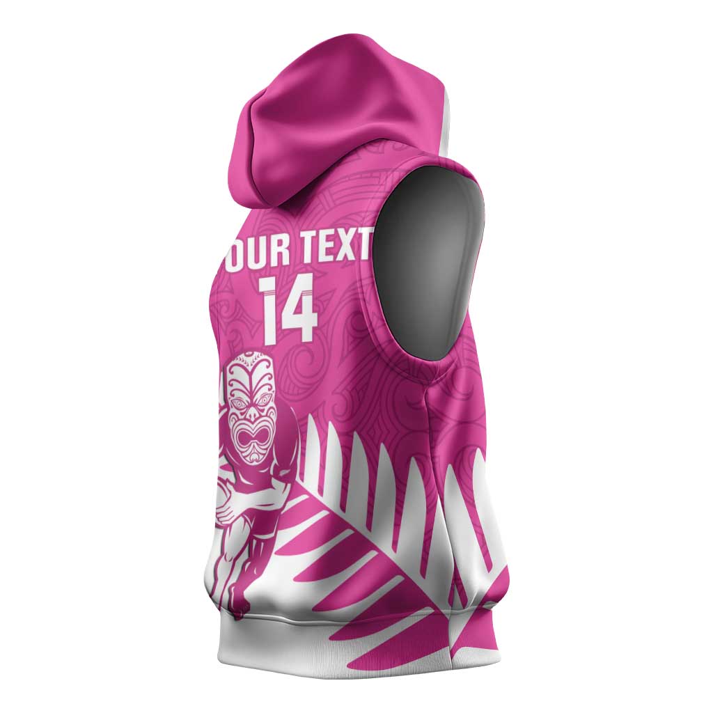 New Zealand Silver Fern Rugby Custom Sleeveless Hoodie Go All Black Maori Pink Version - Aussie Hoodie