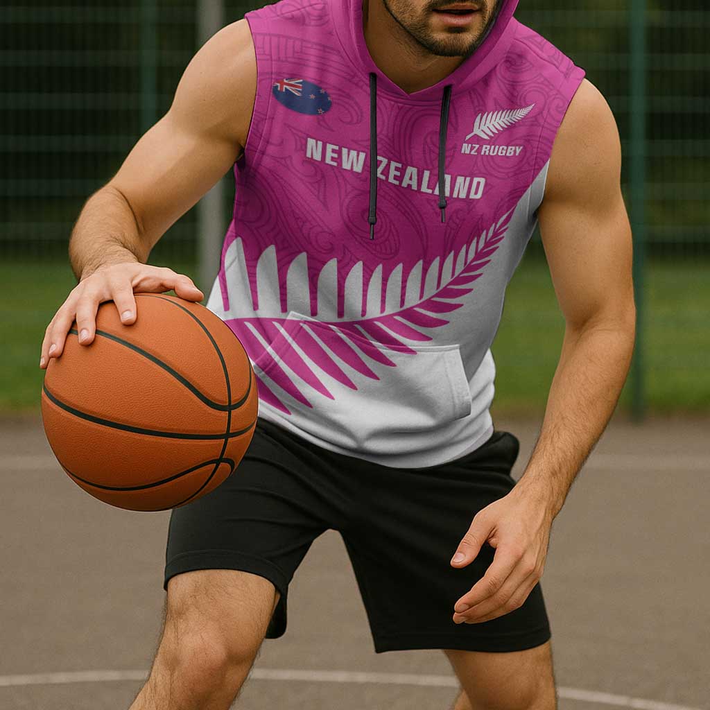 New Zealand Silver Fern Rugby Custom Sleeveless Hoodie Go All Black Maori Pink Version - Aussie Hoodie