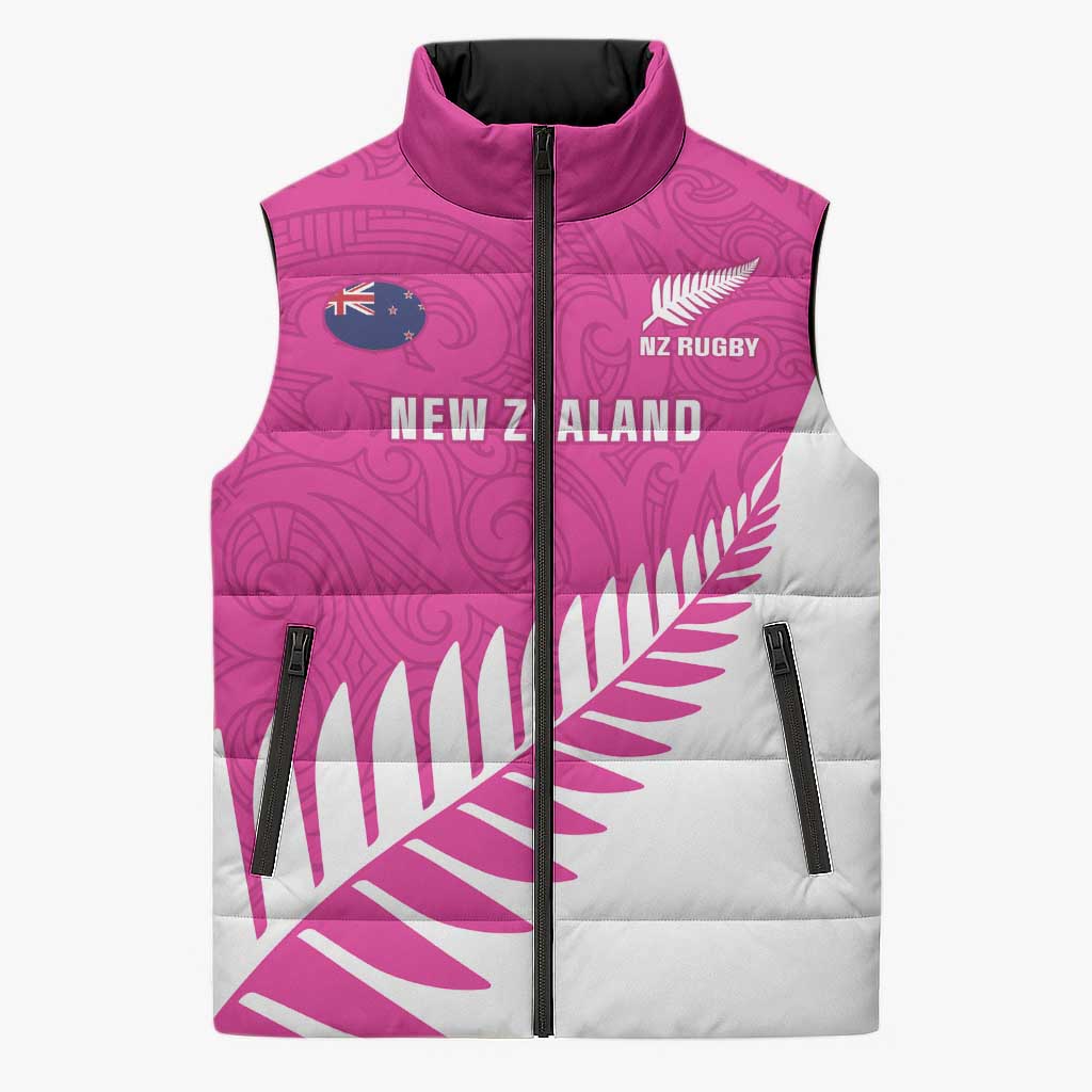 New Zealand Silver Fern Rugby Custom Sleeveless Puffer Jacket Go All Black Maori Pink Version - Aussie Hoodie