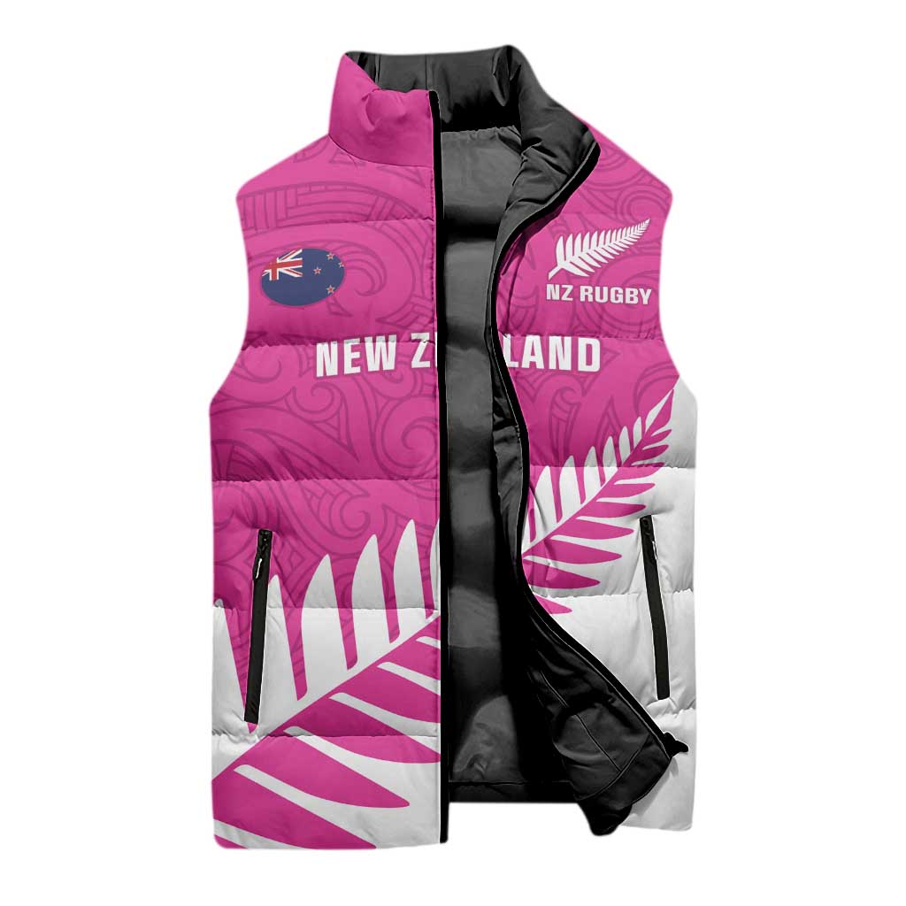 New Zealand Silver Fern Rugby Custom Sleeveless Puffer Jacket Go All Black Maori Pink Version - Aussie Hoodie