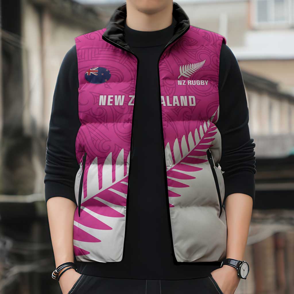 New Zealand Silver Fern Rugby Custom Sleeveless Puffer Jacket Go All Black Maori Pink Version - Aussie Hoodie