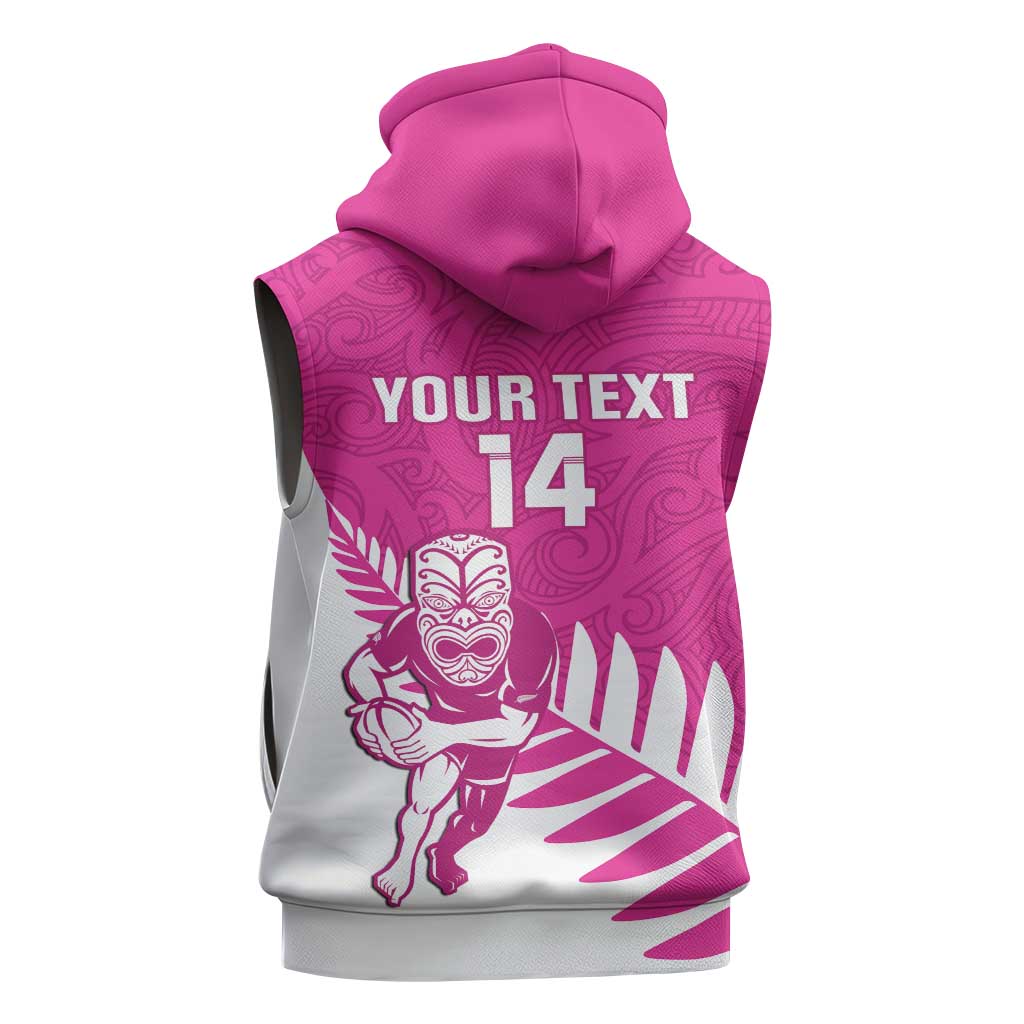 New Zealand Silver Fern Rugby Custom Sleeveless Zip Hoodie Go All Black Maori Pink Version - Aussie Hoodie