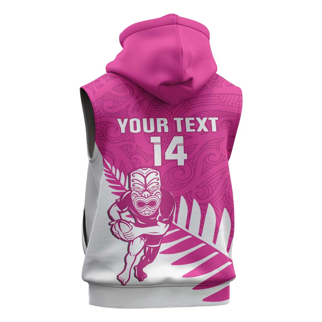 New Zealand Silver Fern Rugby Custom Sleeveless Zip Hoodie Go All Black Maori Pink Version LT14