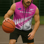New Zealand Silver Fern Rugby Custom Sleeveless Zip Hoodie Go All Black Maori Pink Version LT14