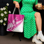 New Zealand Silver Fern Rugby Custom Tote Bag Go All Black Maori Pink Version - Aussie Hoodie