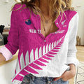 New Zealand Silver Fern Rugby Custom Women Casual Shirt Go All Black Maori Pink Version