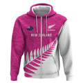 New Zealand Silver Fern Rugby Custom Zip Hoodie Go All Black Maori Pink Version