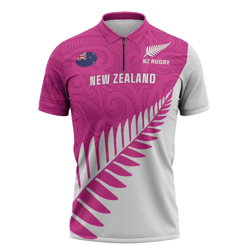New Zealand Silver Fern Rugby Custom Zipper Polo Shirt Go All Black Maori Pink Version - Aussie Hoodie