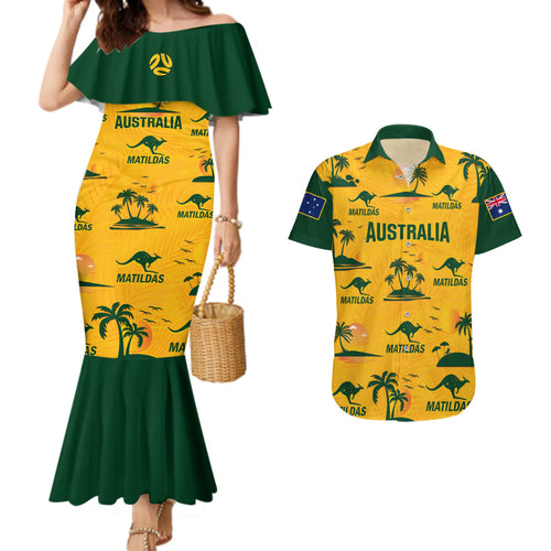 australia-soccer-couples-matching-mermaid-dress-and-hawaiian-shirt-matildas-world-cup-2023-tropical-style