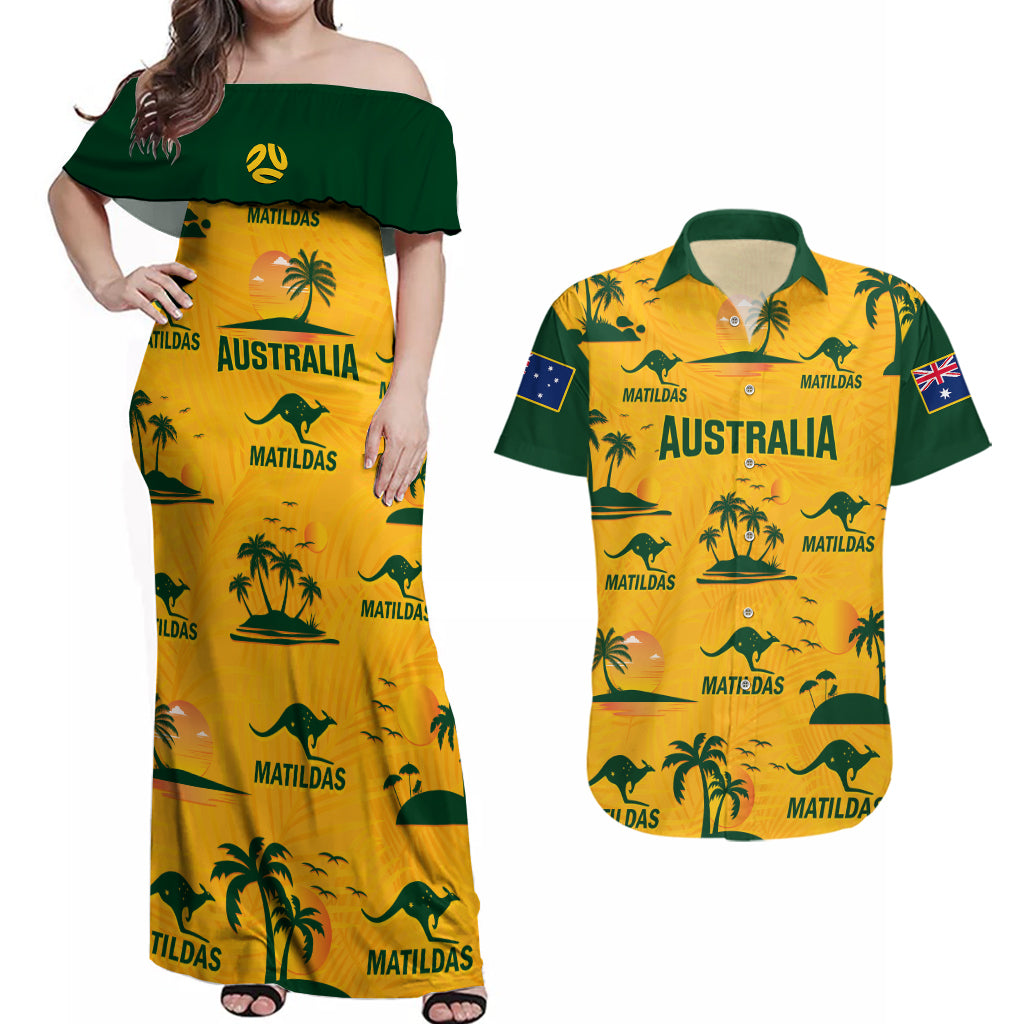 australia-soccer-couples-matching-off-shoulder-maxi-dress-and-hawaiian-shirt-matildas-world-cup-2023-tropical-style