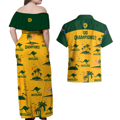 australia-soccer-couples-matching-off-shoulder-maxi-dress-and-hawaiian-shirt-matildas-world-cup-2023-tropical-style