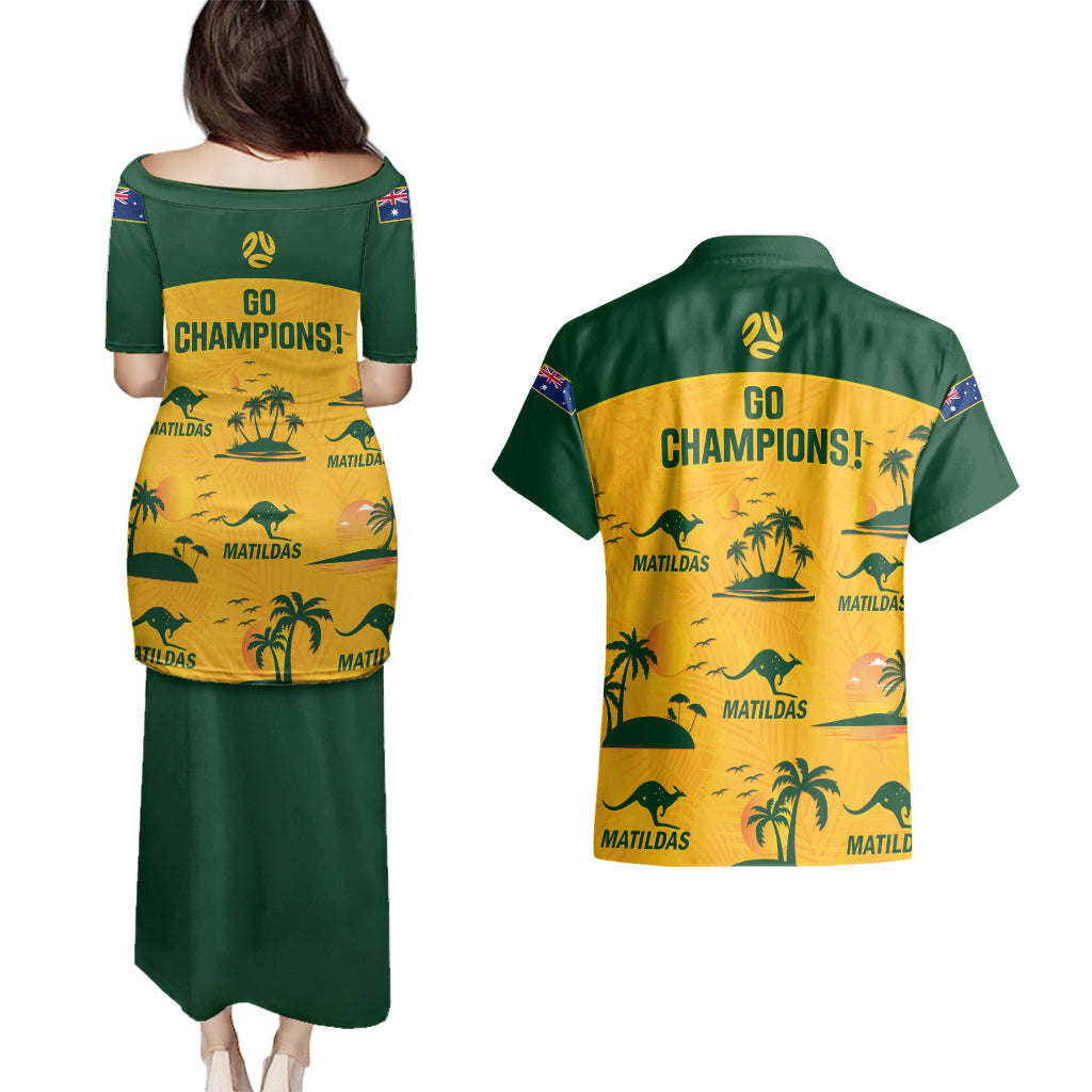 australia-soccer-couples-matching-puletasi-dress-and-hawaiian-shirt-matildas-world-cup-2023-tropical-style