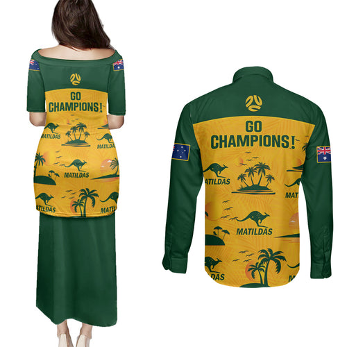 australia-soccer-couples-matching-puletasi-dress-and-long-sleeve-button-shirts-matildas-world-cup-2023-tropical-style