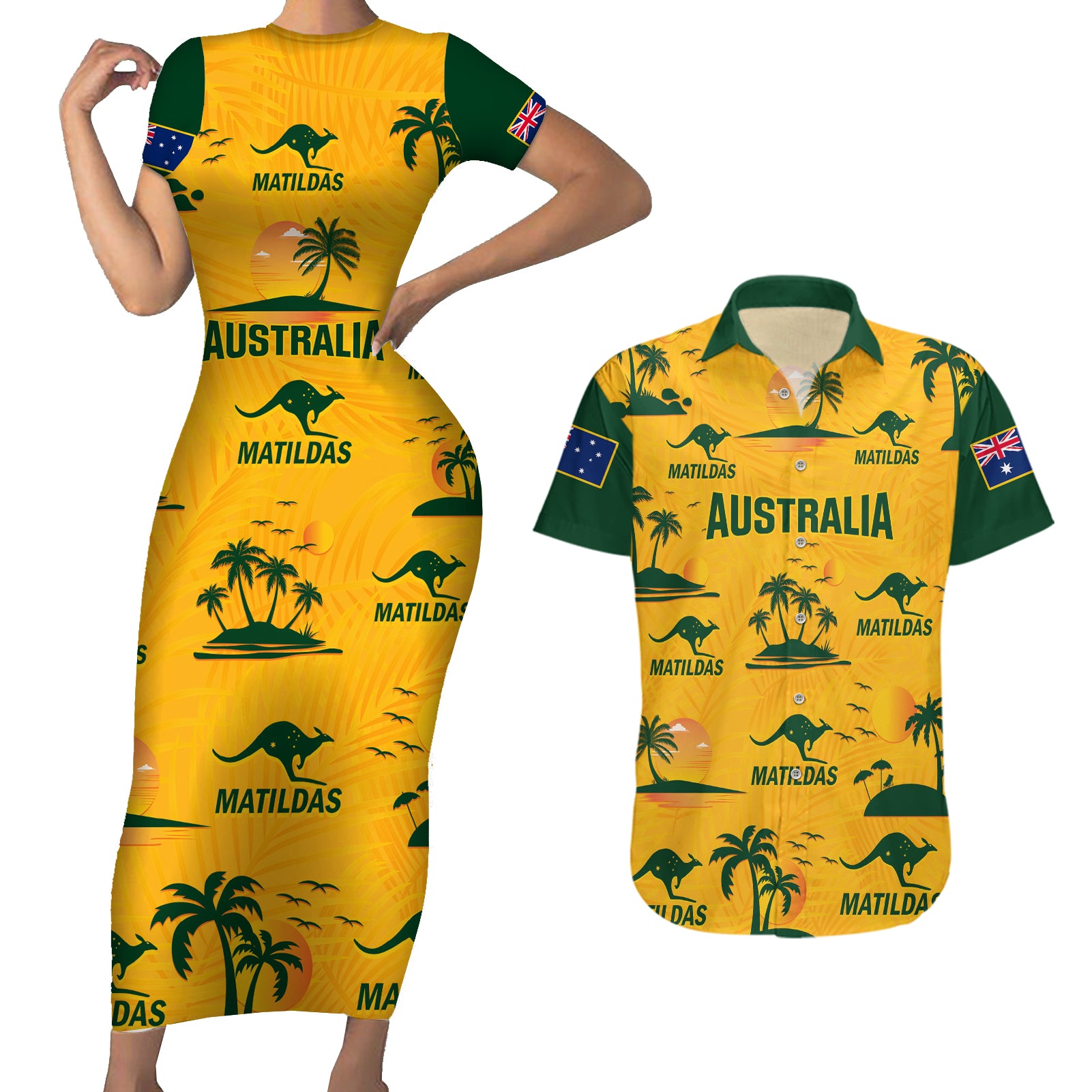 australia-soccer-couples-matching-short-sleeve-bodycon-dress-and-hawaiian-shirt-matildas-world-cup-2023-tropical-style
