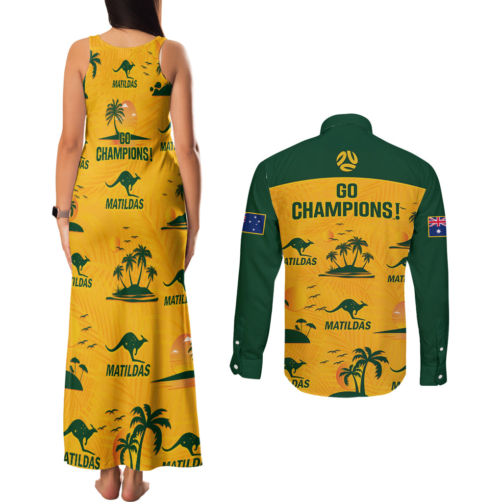 australia-soccer-couples-matching-tank-maxi-dress-and-long-sleeve-button-shirts-matildas-world-cup-2023-tropical-style
